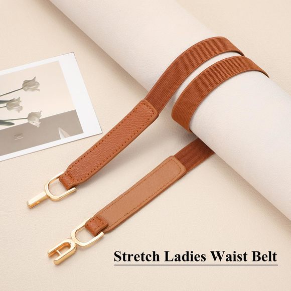 Women Elastic Thin Belts For Dress Skinny Stretch Plus Size Black Brown Waist🌺 - Picture 4 of 6